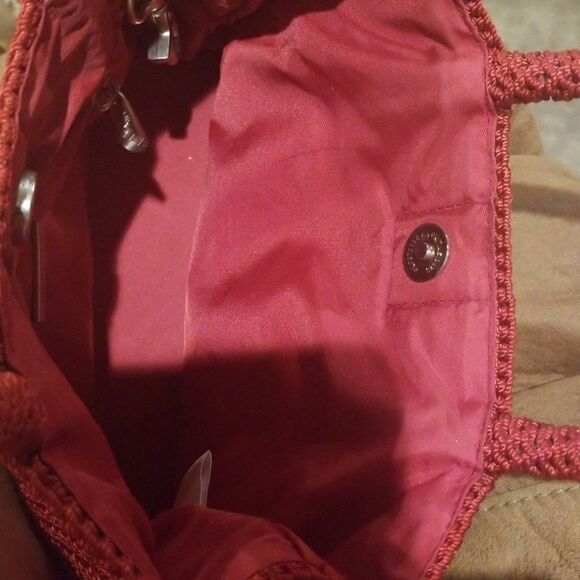 SAK Red Woven Satchel Bag Red Nylon Fob and Key Clasp - Picture 7 of 9